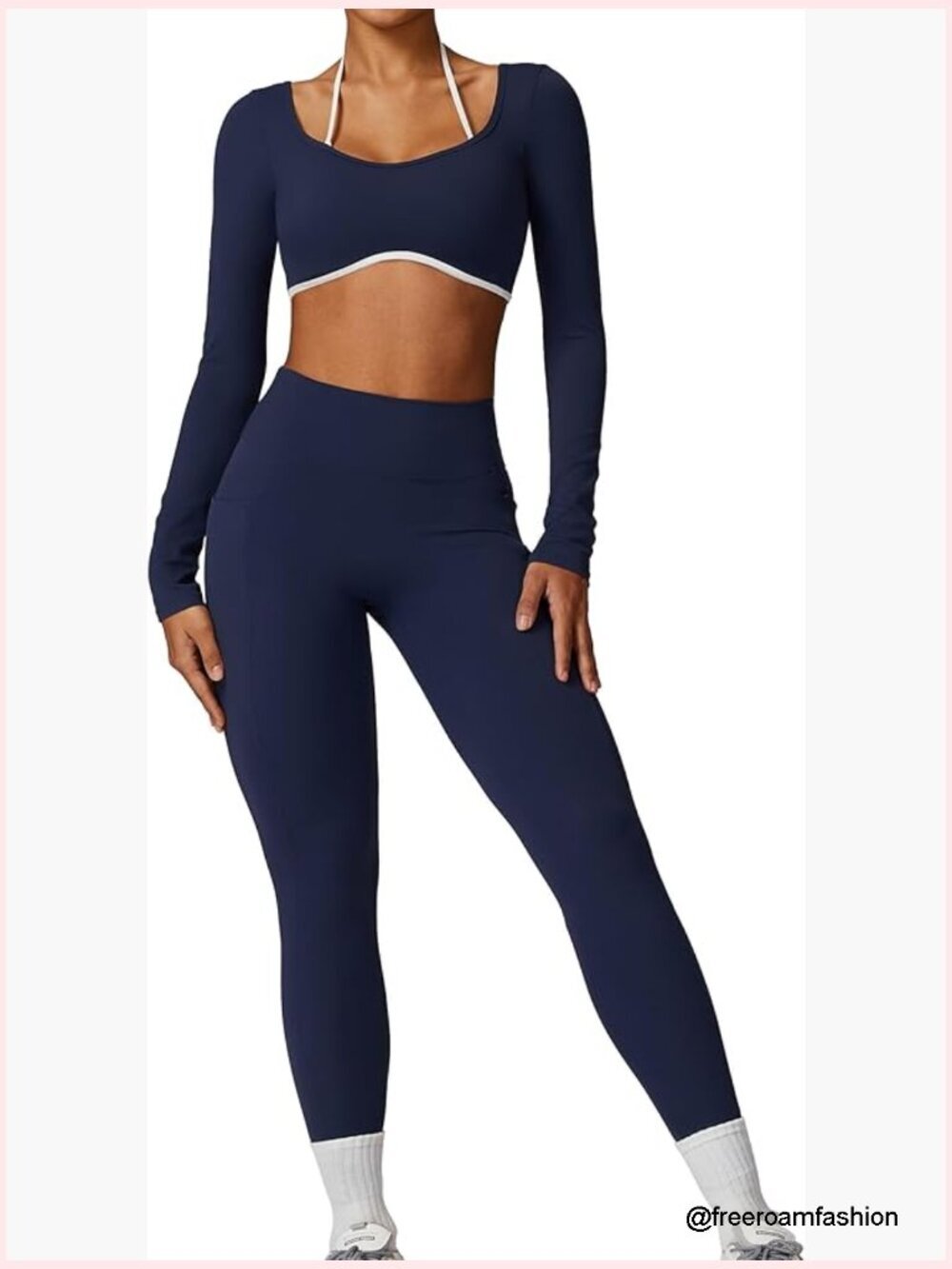 Long Sleeve Crop Top & High Waist Leggings with Pockets 2 Piece Set
